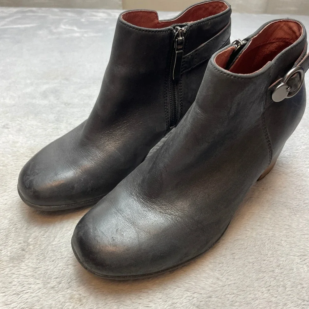 Dansko Womens Perry Leather Ankle Booties Size 36/5.5-6 Black Nubuck Side Zip